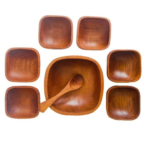 Vintage mid-century houten schaaltjes set teak