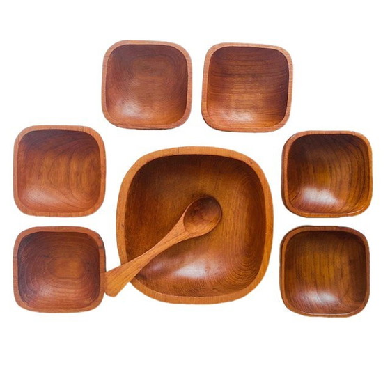 Image 1 of Vintage mid-century houten schaaltjes set teak