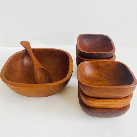 Image 1 of Vintage mid-century houten schaaltjes set teak