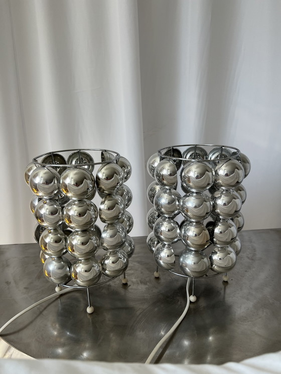 Image 1 of 2x Space Age Kare Design Vintage Tafellampen Bubbels Chroom