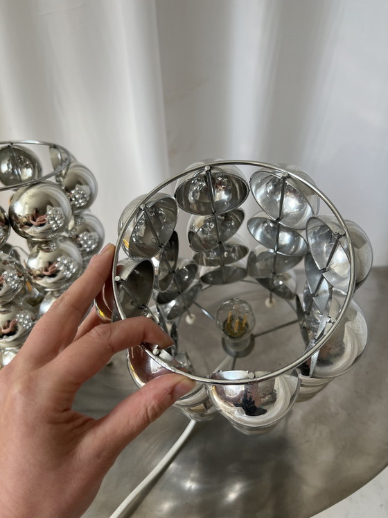 Image 1 of 2x Space Age Kare Design Vintage Tafellampen Bubbels Chroom