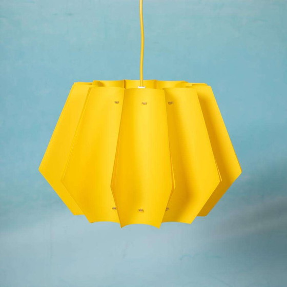 Image 1 of Space age gele 70s hanglamp, vintage yellow pendant