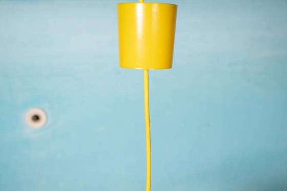 Image 1 of Space age gele 70s hanglamp, vintage yellow pendant