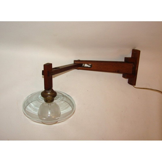 Image 1 of Vintage wandlamp in eikenhout en glas, 1960