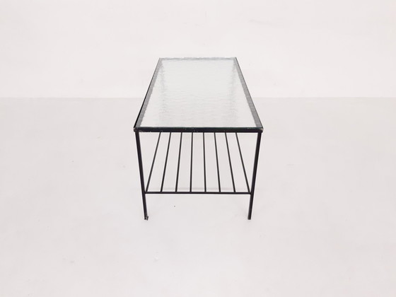 Image 1 of Mid-century moderne minimalistische salontafel van metaal en glas