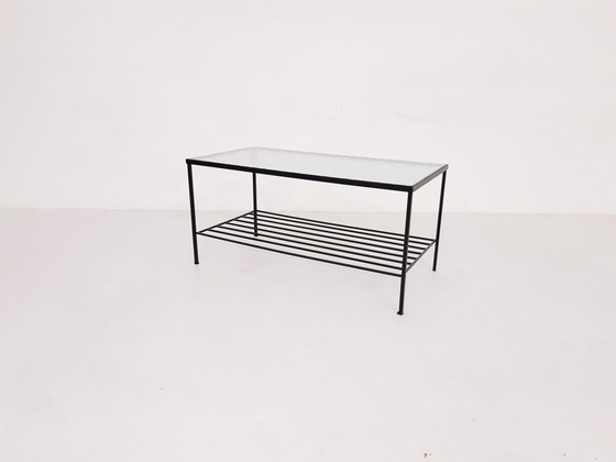 Image 1 of Mid-century moderne minimalistische salontafel van metaal en glas