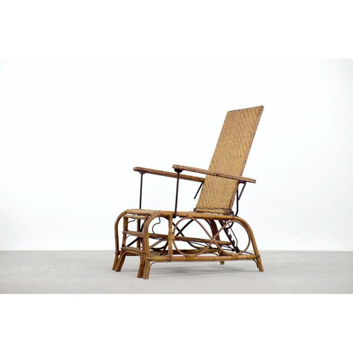 Vintage Bauhaus rotan stoel met Ottoman van Erich Dieckmann, jaren 1930