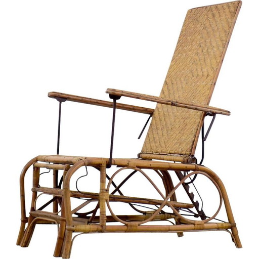 Vintage Bauhaus rotan stoel met Ottoman van Erich Dieckmann, jaren 1930