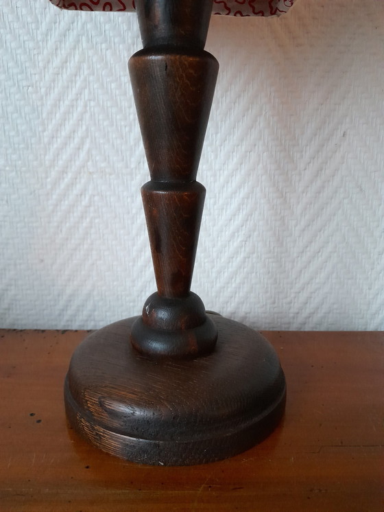 Image 1 of Art Deco Houten Lamp Met Naaibare Lampenkap