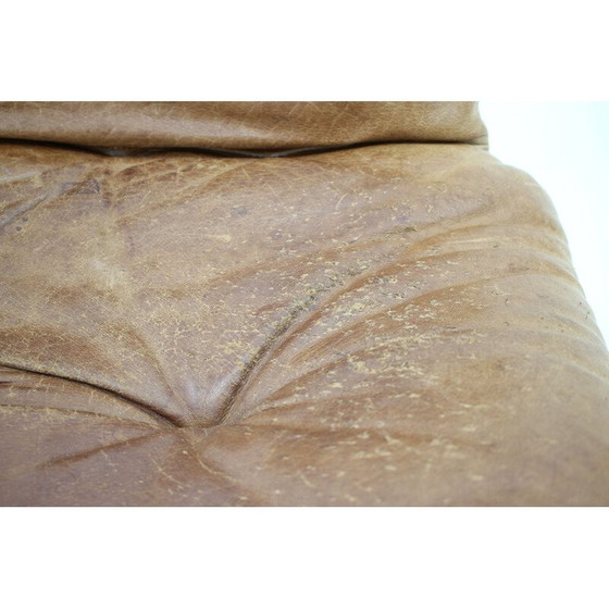 Image 1 of Kroken Lederen Loungestoel en Voetenbankje van Ake Fribytter voor Nelo 1970