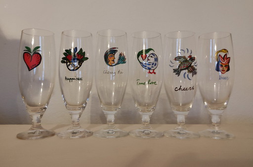 6x Kosta Boda bierglas Ulrica Hydman Vallien