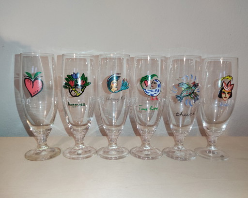 6x Kosta Boda bierglas Ulrica Hydman Vallien