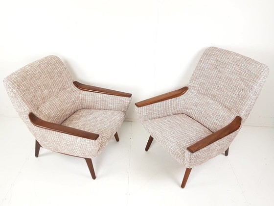 Image 1 of 2 Vintage Bovenkamp Fauteuils Nieuw Gestoffeerd Roze Teak