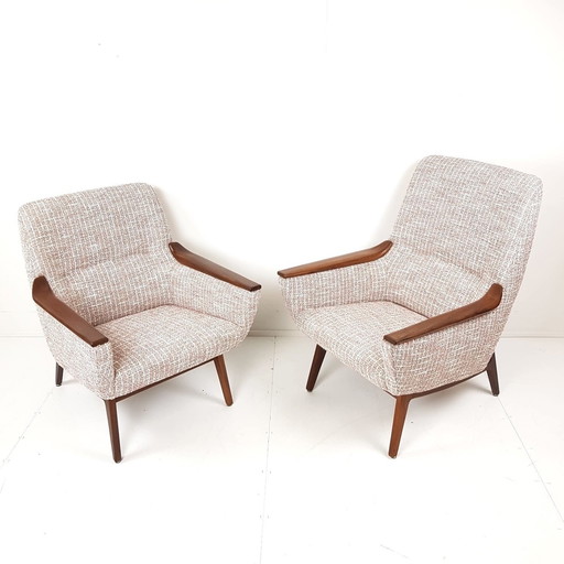 2 Vintage Bovenkamp Fauteuils Nieuw Gestoffeerd Roze Teak