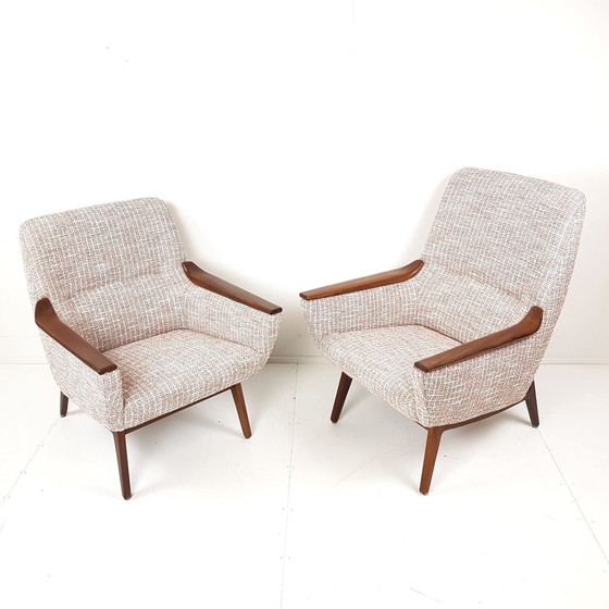 Image 1 of 2 Vintage Bovenkamp Fauteuils Nieuw Gestoffeerd Roze Teak