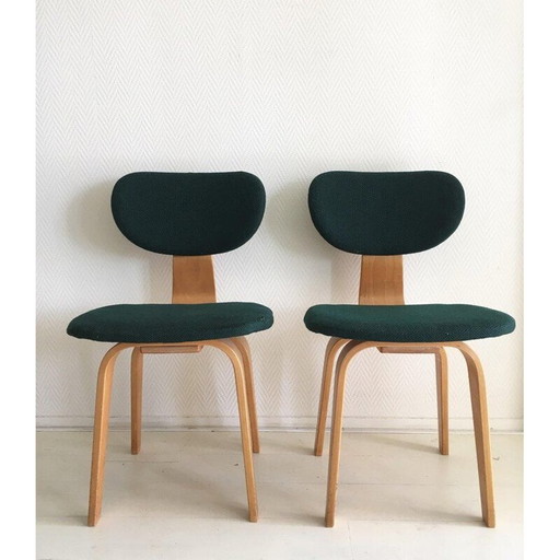 Paar vintage berken en multiplex stoelen van Cees Braakman voor Pastoe, 1950