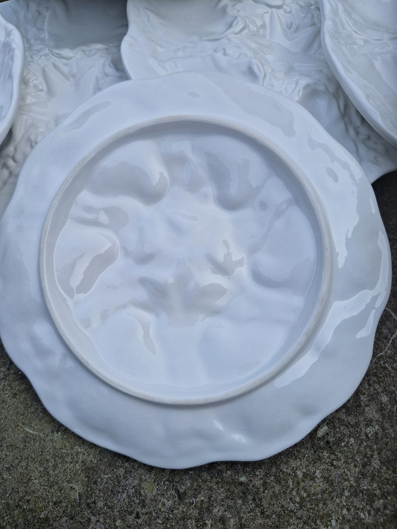 Image 1 of Set van 6 Portugese Majolica oesterborden