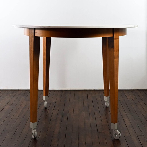 Vintage Neoz hoge tafel in mahonie gebeitst kersenhout en wit Carrara marmer van Philippe Starck, 1990