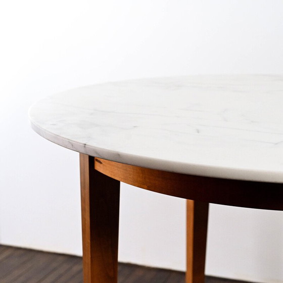 Image 1 of Vintage Neoz hoge tafel in mahonie gebeitst kersenhout en wit Carrara marmer van Philippe Starck, 1990