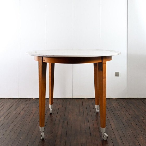 Image 1 of Vintage Neoz hoge tafel in mahonie gebeitst kersenhout en wit Carrara marmer van Philippe Starck, 1990