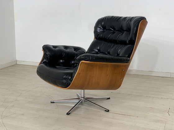 Image 1 of Martin stoll stoel fauteuil draaistoel leer vintage