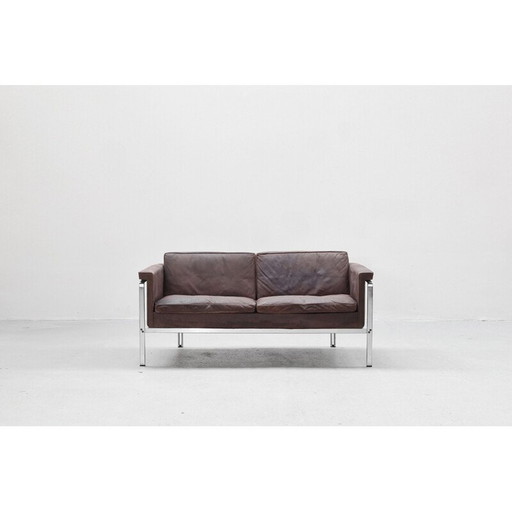 Vintage bruin lederen sofa door Horst Bràning voor Alfred Kill International, Duitsland 1968