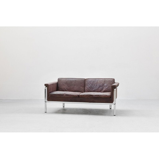 Vintage bruin lederen sofa door Horst Bràning voor Alfred Kill International, Duitsland 1968