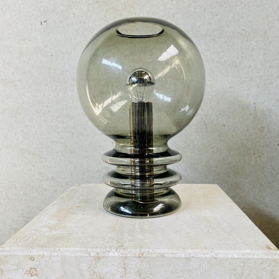 Image 1 of Hand Geblazen "Bulb Moon" Design Tafellamp Glashütte Limburg, 1960