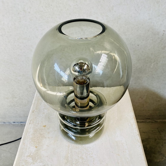 Image 1 of Hand Geblazen "Bulb Moon" Design Tafellamp Glashütte Limburg, 1960