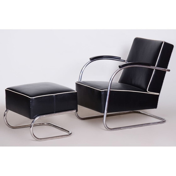 Image 1 of Vintage fauteuil met zwart voetenbankje van Mucke Melder, Tsjecho-Slowakije 1930