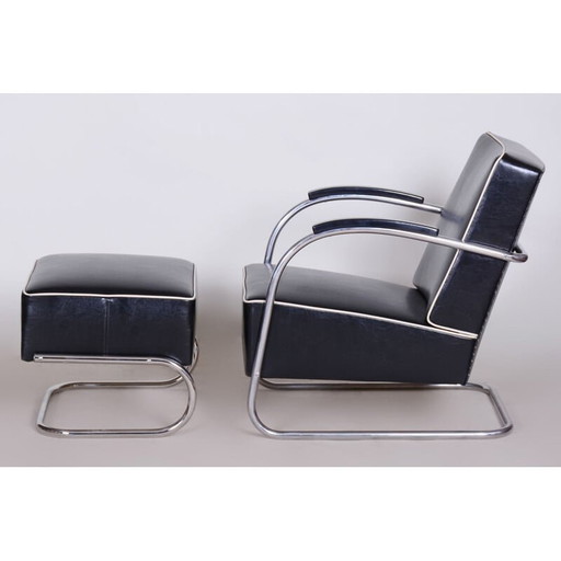 Vintage fauteuil met zwart voetenbankje van Mucke Melder, Tsjecho-Slowakije 1930