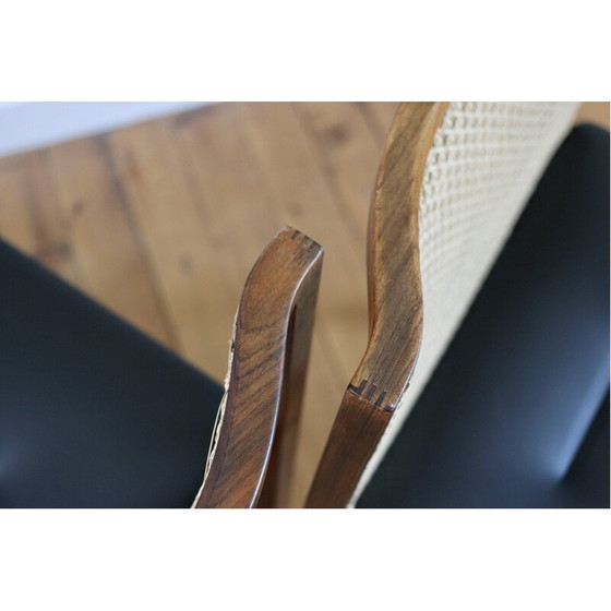Image 1 of Set van 6 vintage stoelen van rozenhout en riet van Tito Agnoli voor La Linea, 1960