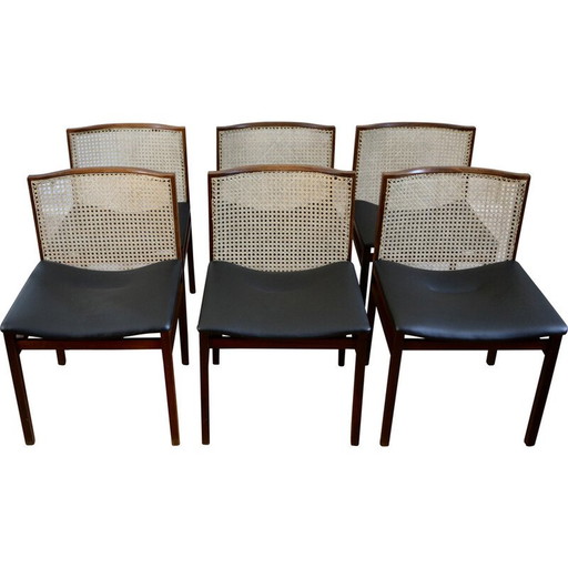 Set van 6 vintage stoelen van rozenhout en riet van Tito Agnoli voor La Linea, 1960