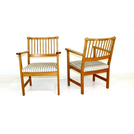 Image 1 of Paar vintage grenen en katoenen fauteuils van Yngve Ekström voor Swedese, Zweden 1970