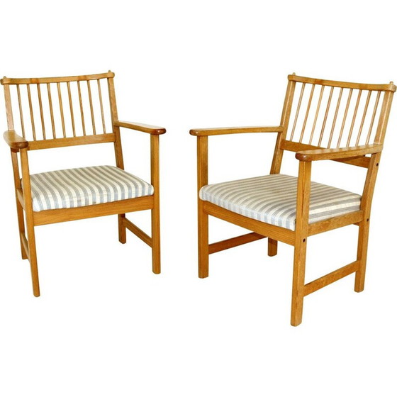 Image 1 of Paar vintage grenen en katoenen fauteuils van Yngve Ekström voor Swedese, Zweden 1970