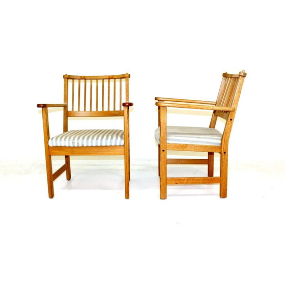 Image 1 of Paar vintage grenen en katoenen fauteuils van Yngve Ekström voor Swedese, Zweden 1970