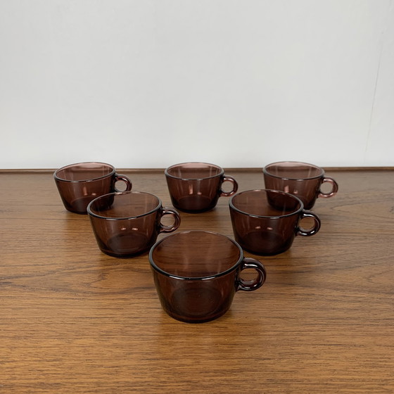 Image 1 of Set van 6 glazen koffiekoppen, paars, Vereco, 1970