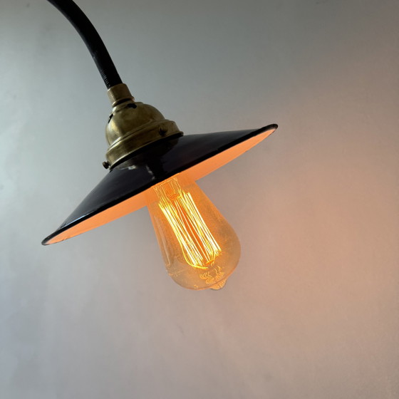 Image 1 of Antiek Blauw Geëmailleerde Industriële Wandlamp