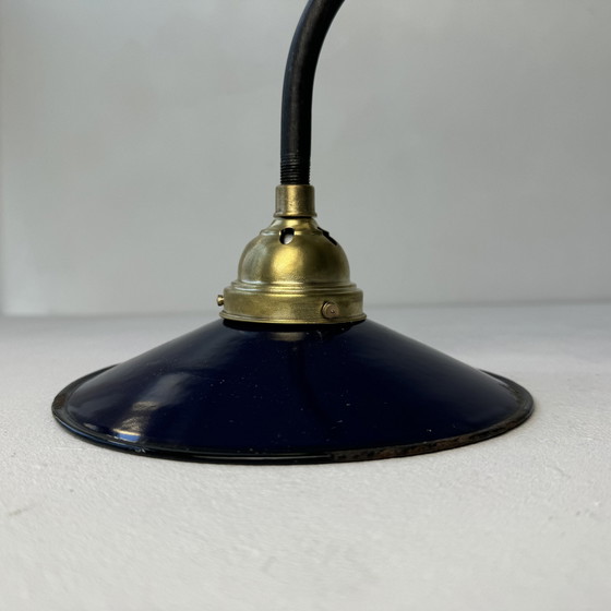 Image 1 of Antiek Blauw Geëmailleerde Industriële Wandlamp