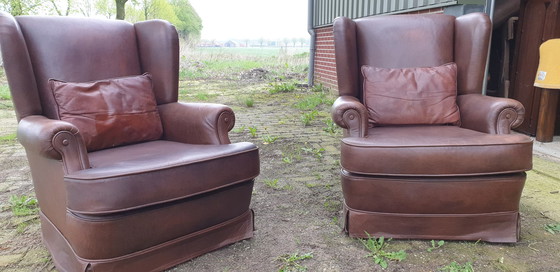 Image 1 of 2x vintage leren fauteuils