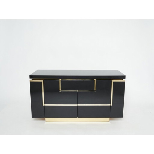Vintage zwart gelakt en messing dressoir van Jean Claude Mahey voor Roche Bobois, 1970