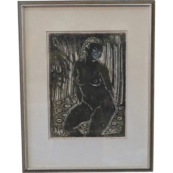 Image 1 of Vintage moderne houtsnede door Barbro Cheesman, Zweden 1953