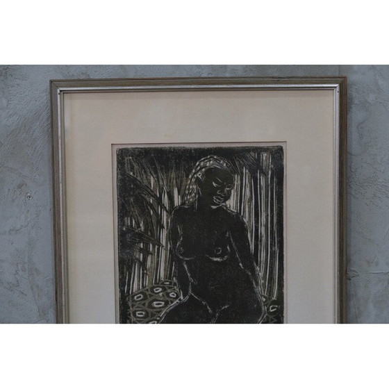 Image 1 of Vintage moderne houtsnede door Barbro Cheesman, Zweden 1953