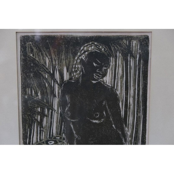 Image 1 of Vintage moderne houtsnede door Barbro Cheesman, Zweden 1953