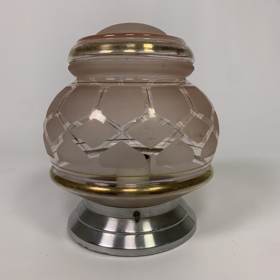 Image 1 of Art Deco plafondlamp met glazen kap