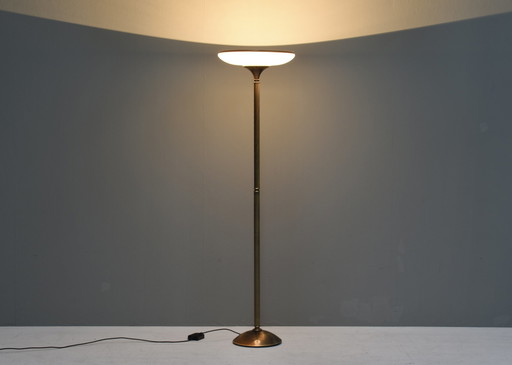 Relco Milano gedraaid messing / opaline glazen vloerlamp - Italië, circa 1970