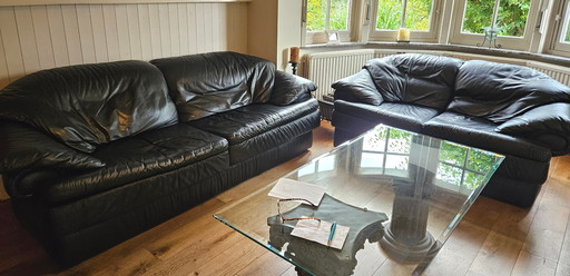 2x Vintage lederen sofas