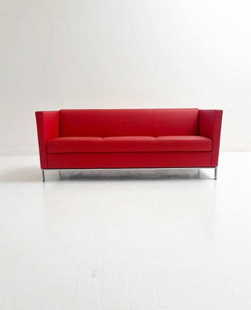 Rode vintage Walter Knoll 3-zitsbank