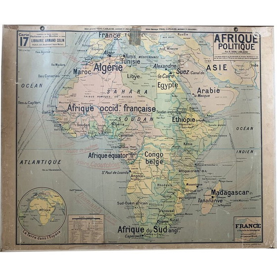 Image 1 of Vintage geografische kaart "Politiek Afrika - n°17 en 17 bis" door Vidal Lablache, 1930