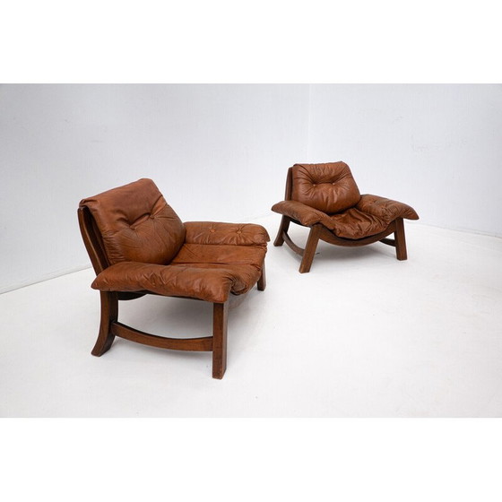 Image 1 of Woonkamerset uit de Mid Century in cognac leer, jaren 1960